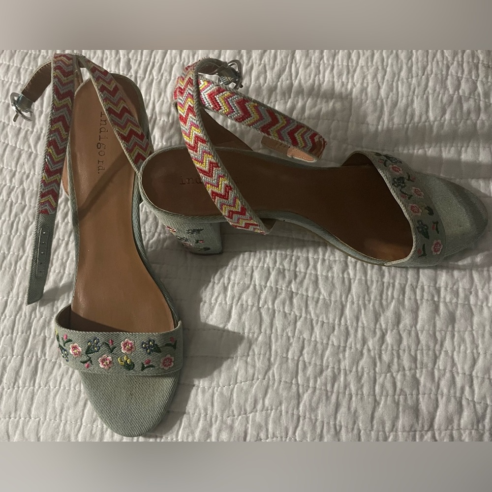 Denim Style Floral High Heel